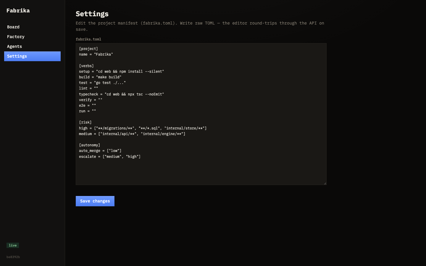 Settings tab